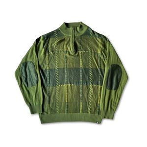 Stacy Adams Mens Long Sleeve Quarter Zip Pullover Sweater Size XL Vtg Green Knit